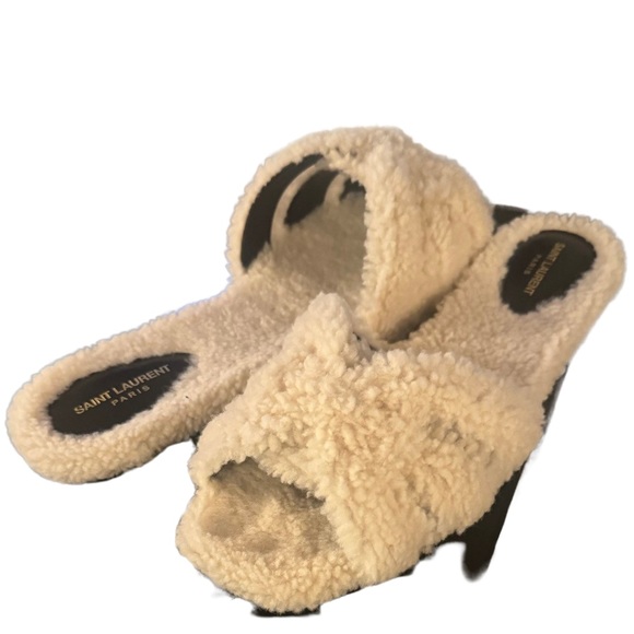 YSL Like New Tribute Shearling Flat Sandal - Picture 10 of 11